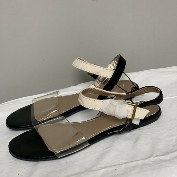 F21 Sandal Size 6 NWT Black,Clear,White - Picture 2 of 5